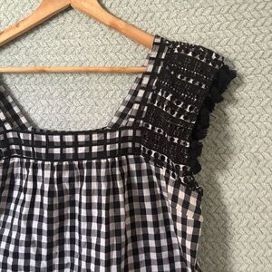 J.Crew Gingham Embroidered Eyelet Pompom Tassel Top Size 14 Peasant Western Chic